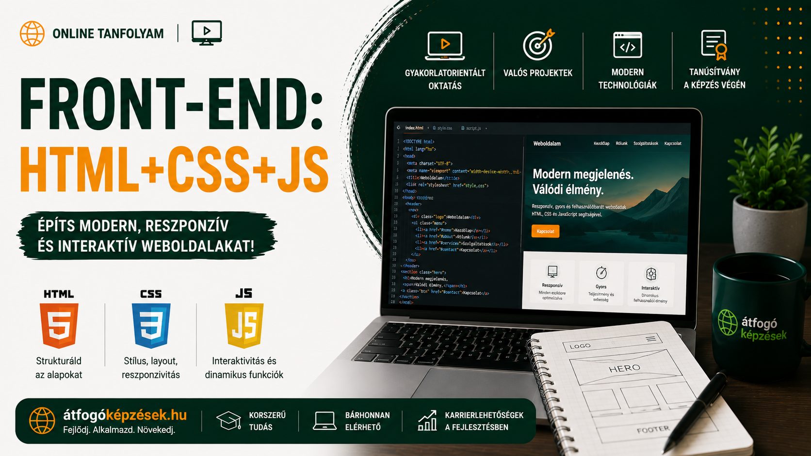 front-end: html+css+js - hero kép